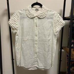 JUPE white ruffle button up blouse